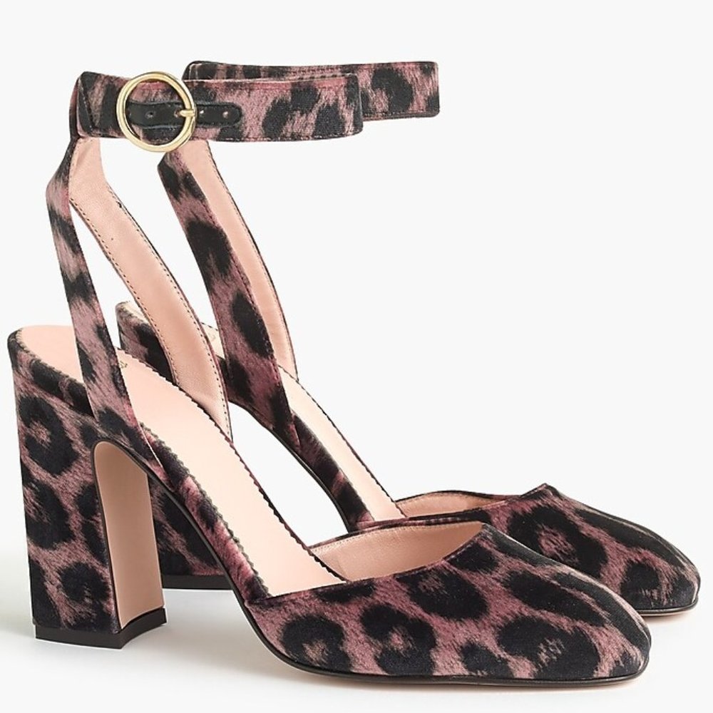 NIB J Crew Vicky Ankle Strap Sandals Leopard Velvet | 9